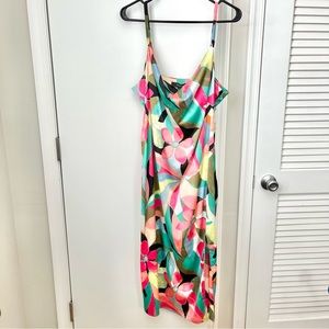 NWT Sleeveless Abstract Floral Satin Cowl Neck Midi Dress - 0X/12
